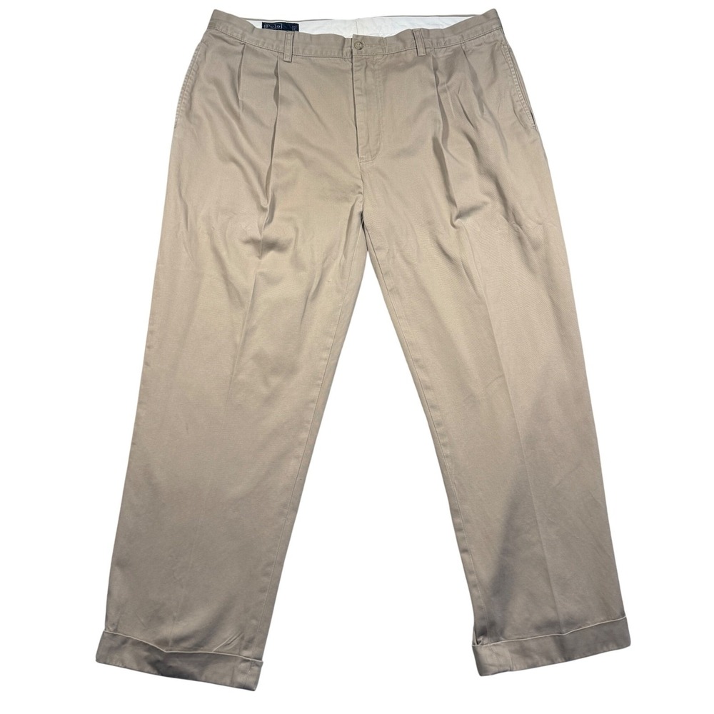 Polo Ralph Lauren Hammond Pants Men 42x30 Tan Pleated Cuffed Relaxed Baggy Chino